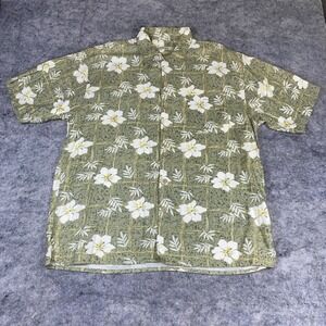 Summa‎ Hawaiian Shirt Men's Large Olive Green Floral Short Sleeve Leaf Aloha